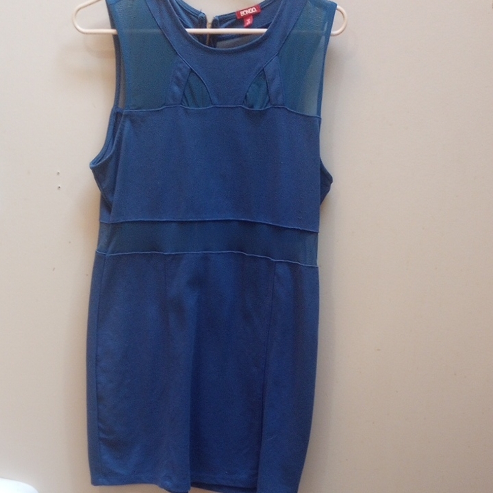 BONGO Blue Sleeveless Crew Neck Sheath Maxi Dress